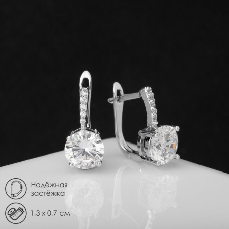 Earrings with bloom rhinestones, magic, white color in silver