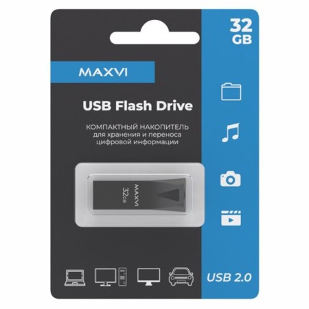 USB flash drive 32 GB MaxVi MK2 Dark Grey Monolith, Metal / FD32GBUSB20C10MK2