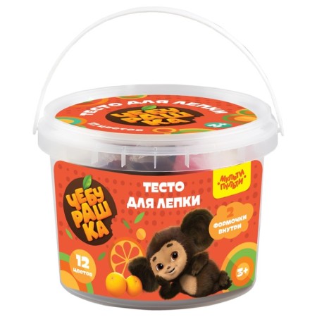 Modeling dough 12 colors of 30 g of multi-bullets "Cheburashka", plastic bucket + 2 molds, Korex-1