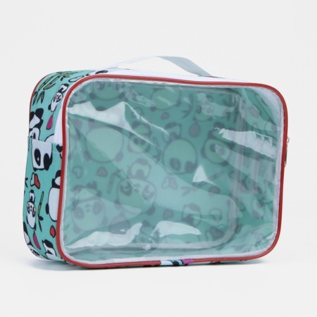 Cosmetic bag with zipper, turquoise color-1