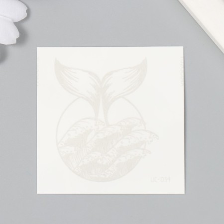 Tattoo on the body is a blue waterproof "whale tail among the waves" 6x6 cm