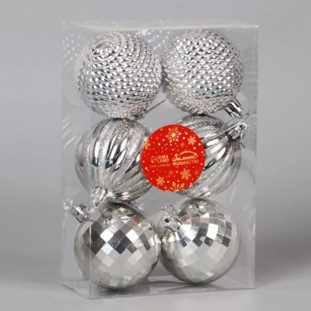 Set of balls plastic D-6 cm, 6 pcs "Disco Mix" silver-1