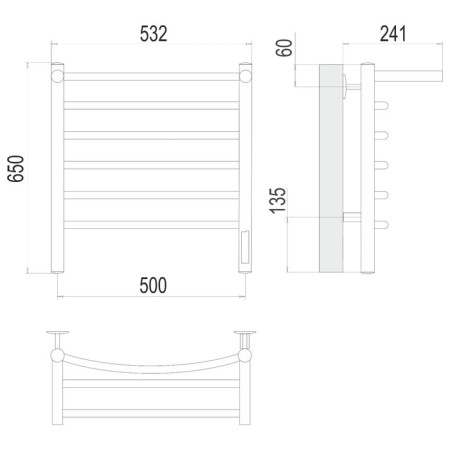 Terminus heated towel rail "Classic" P6, 500x650 mm, chrome-2
