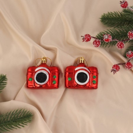 Jewelry decoration "camera" (set 2 pcs) 6.5x6 cm, red