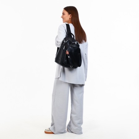 City backpack on lightning, from artificial leather, black color-8