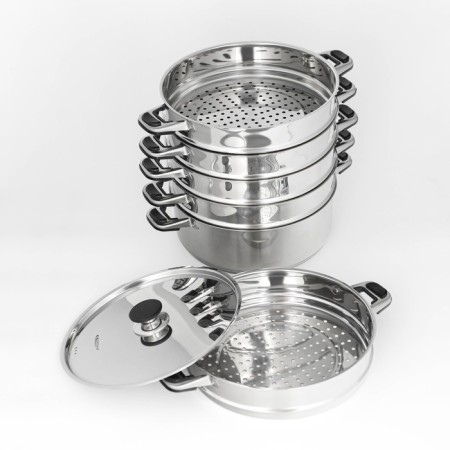 Altyn Mantock, 7.5 l, d = 30 cm, 5 sections, a metal cover, with a heat distribution layer, induction-3