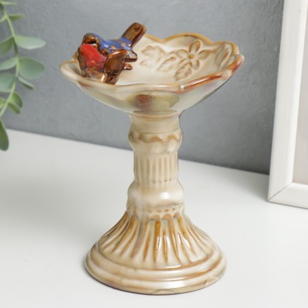Souvenir Ceramics stand "Birds on a column with a bowl" 15x10.5x10 cm-3