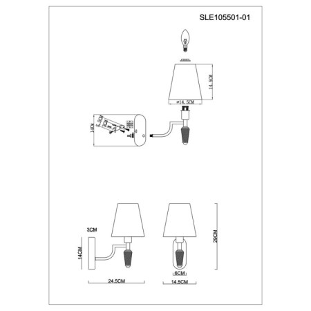 Wall lamp EVOLUCE. Sle105501-01. Reimo. 1x40 W, E14, 14.5x29 cm, Nickel color-6