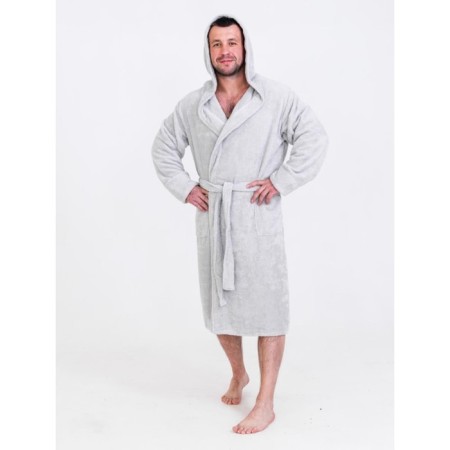 Terrious male bathrobe with a hood, size 48-50, color light gray