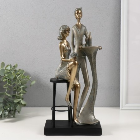 Souvenir Polystone "A couple at a table - a date" bronze with a patina 14.5x9x31.5 cm