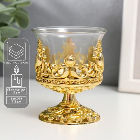 Glass candlestick, plastic on 1 candle "Back" glass on the leg gold 7.5x6x6 cm