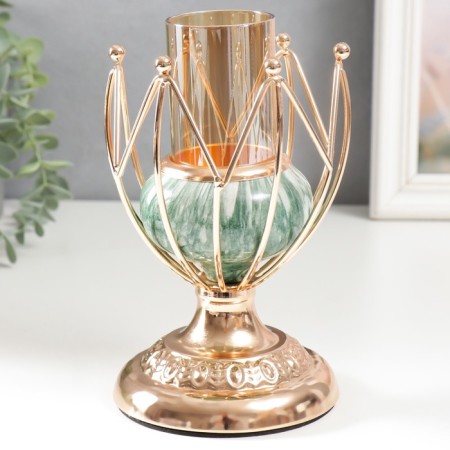 Summary Metal for 1 candle "Bun. White-green marble" gold 21x11x11 cm-1