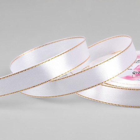 A satin ribbon "Golden threads", 15 mm × 23 ± 1 m, white color No. 001