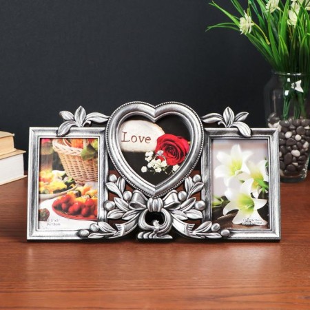 Photo frame Plastic in 3 photos 9x13, 10x10 cm "Balt and berries" Dark silver 19x33 cm