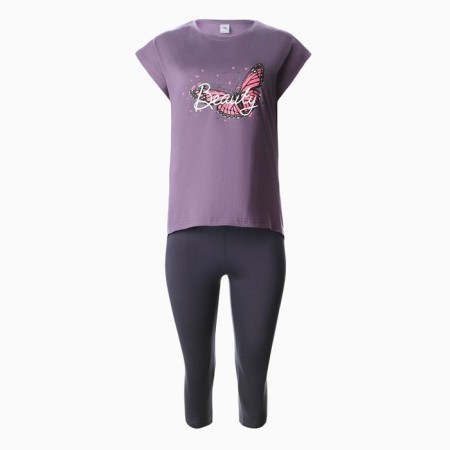 Female set (T -shirt/Bridges), purple/gray color, size 50-6