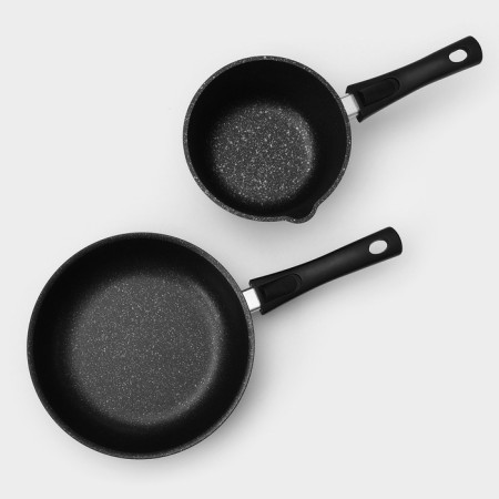 A set of kitchen utensils “Marble No. 3”, 6 objects, a lid, a removable handle, anti -stick coating, color dark marble-9