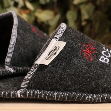 Slips for a bathhouse gray with embroidery "Woman is always right" (26 cm inside insole)-3
