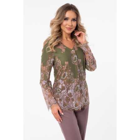 Female blouse, size 42, beige color, green-10