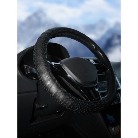 Braids on steering wheel of perforated skin AIRLINE, 37-39 cm, black color-4