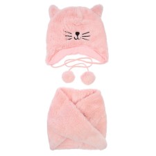 Children's Knitted kit for girls: hat and snood, size 46, light pink color