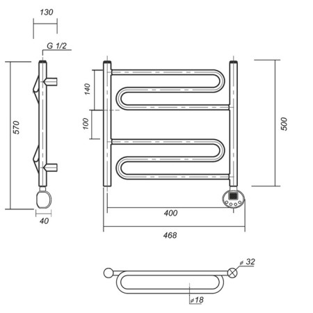 Domoterm electric heated towel rail "Ophelia" P6, 400x500 mm, right, chrome-2
