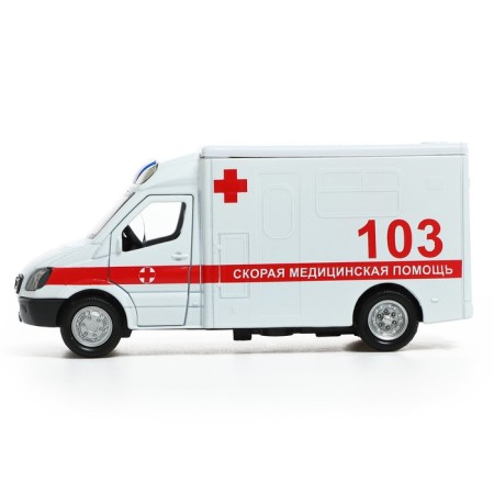 Metal machine "ambulance", 1:32, light and sound, inertia, doors open-1