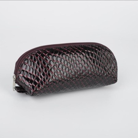 Cosmetic bag with zipper, black/burgundy color