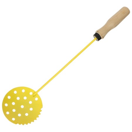 Ice scoop with a wooden handle, painted, yellow color