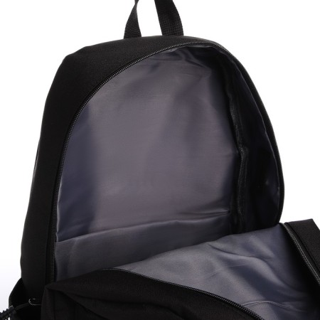 Young backpack from textiles with a zipper, USB, 5 pockets, black color-6