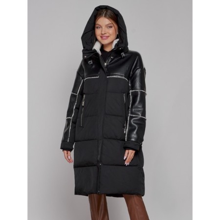 Coat insulated winter female, size 42, black color-6