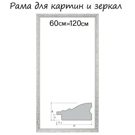 Frame for paintings (mirrors) 60 x 120 x 4 cm, tree "Versailles", white-silver
