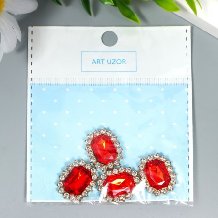 Decor for creativity Metal "Medallion octagonal" Rubin crystal rhinestones 2x1.5 cm-3