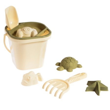 Set for playing the sand, 8 objects: scoop, robberies, sieve, bucket, 4 soft molds