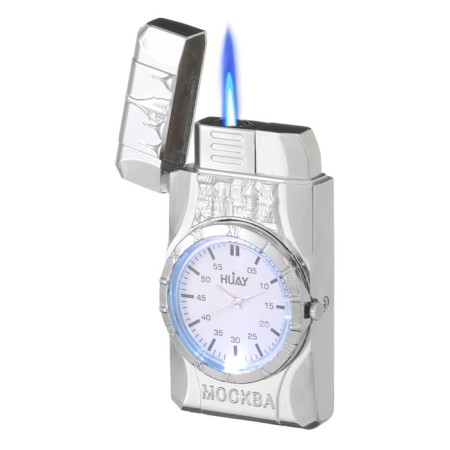 Gas lighter with clock, piezo, flame adjustment, 3.6 x 1.4 x 6.7 cm-2