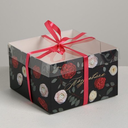 Capcake box, confectionery packaging, 4 cells "Congratulations", 16 x 16 x 10 cm