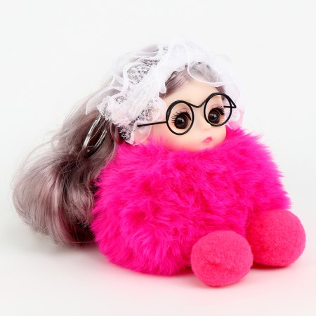 Soft toy "Puppet Model" on a key fob, 16 cm, fuchsia color-2