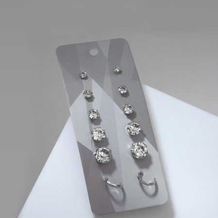 Pusets 6 pairs "Romance" circles, white color in silver-1