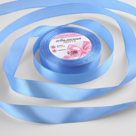 Satin tape, 20 mm × 23 ± 1 m, color of heavenly blue No. 278
