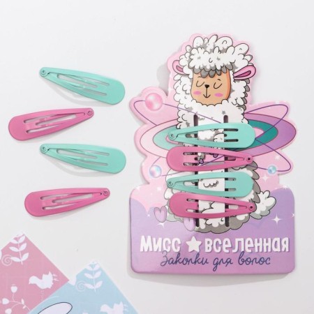 Hair clips "Miss Universe", 4 pcs, 9.5 x 13.5 cm-3