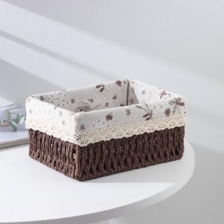 Basket for storage laid handmade Daulka "Polyanka", 22 × 16 × 10.5 cm, medium, brown color