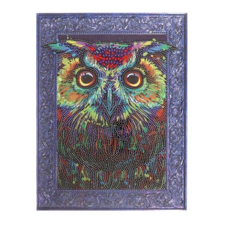 Diamond mosaic with partial filling and uniform rhinestones on the Rama "Owl", 30 x 40 cm-2