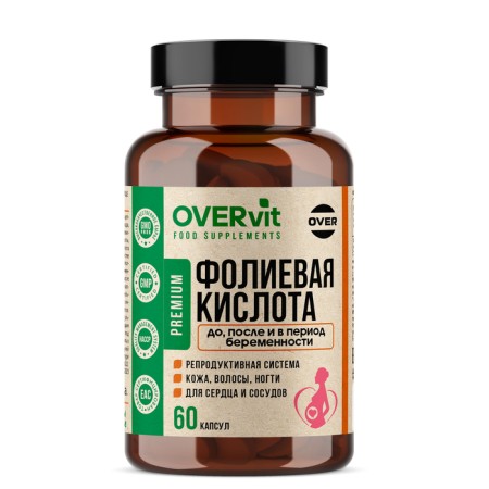 Folic acid Overvit, 60 capsules