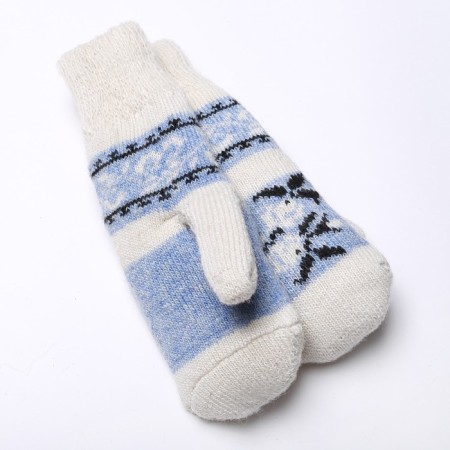 Women's woolen mittens "spring", white/blue color, size 20-22-1