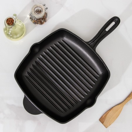 Frying pan Grill Cast iron “Deep grill”, 28 × 26 × 4.5 cm, 2 plums, cast -iron handle, black color black-1