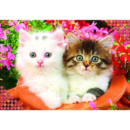 Diamond mosaic with full filling on the Kittens canvas, 22 x 32 cm-1
