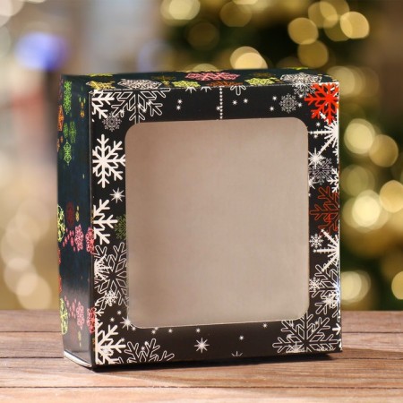 Folding box "Multi -colored snowflakes", 14.5 x 14.5 x 6 cm