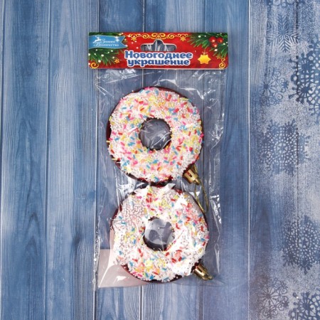 Jewelry decoration "Bright Donut" (set 2 pcs) 9x8 cm, red-2