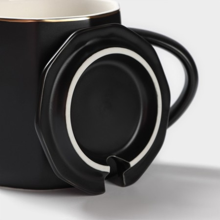 Ceramic mug with a spoon Simple, 350 ml, black color-2