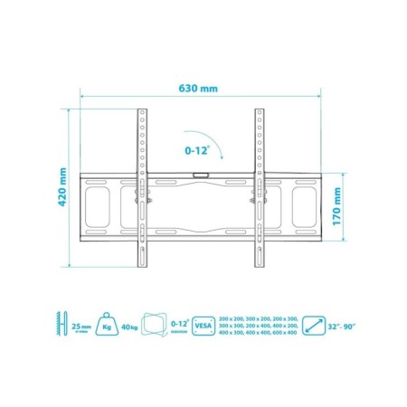 Tuarex OLIMP-112 bracket, for TV, inclined, 32-90 ", up to 40 kg, 25 mm, black-8