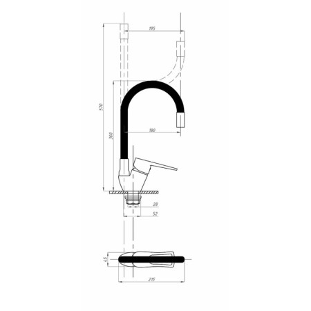 FAUZT FZS-833-BL129 kitchen mixer, single-leaf, excess length 180 mm, chrome/black-1